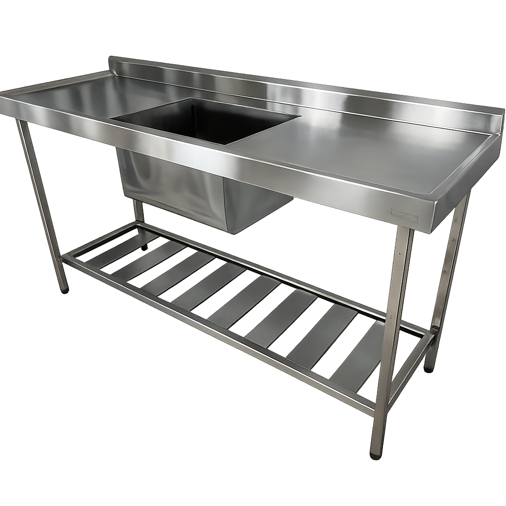 Mesa inox com cuba e prateleira